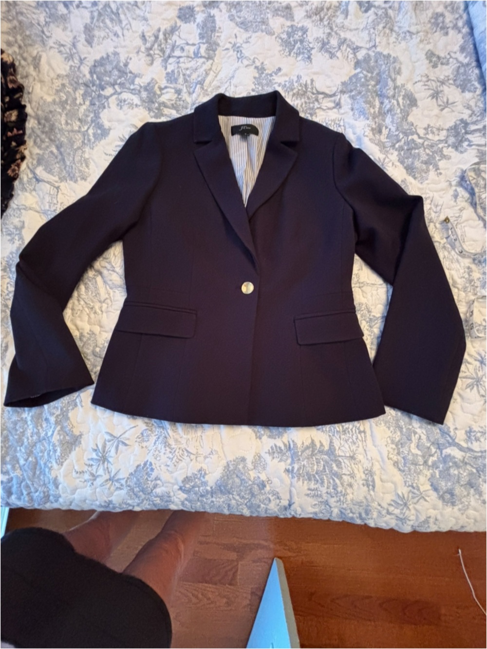 J. Crew Navy Blazer sz 8 Mayfair Classic Tailored Jacket gold 1-button preppy - Picture 3 of 16
